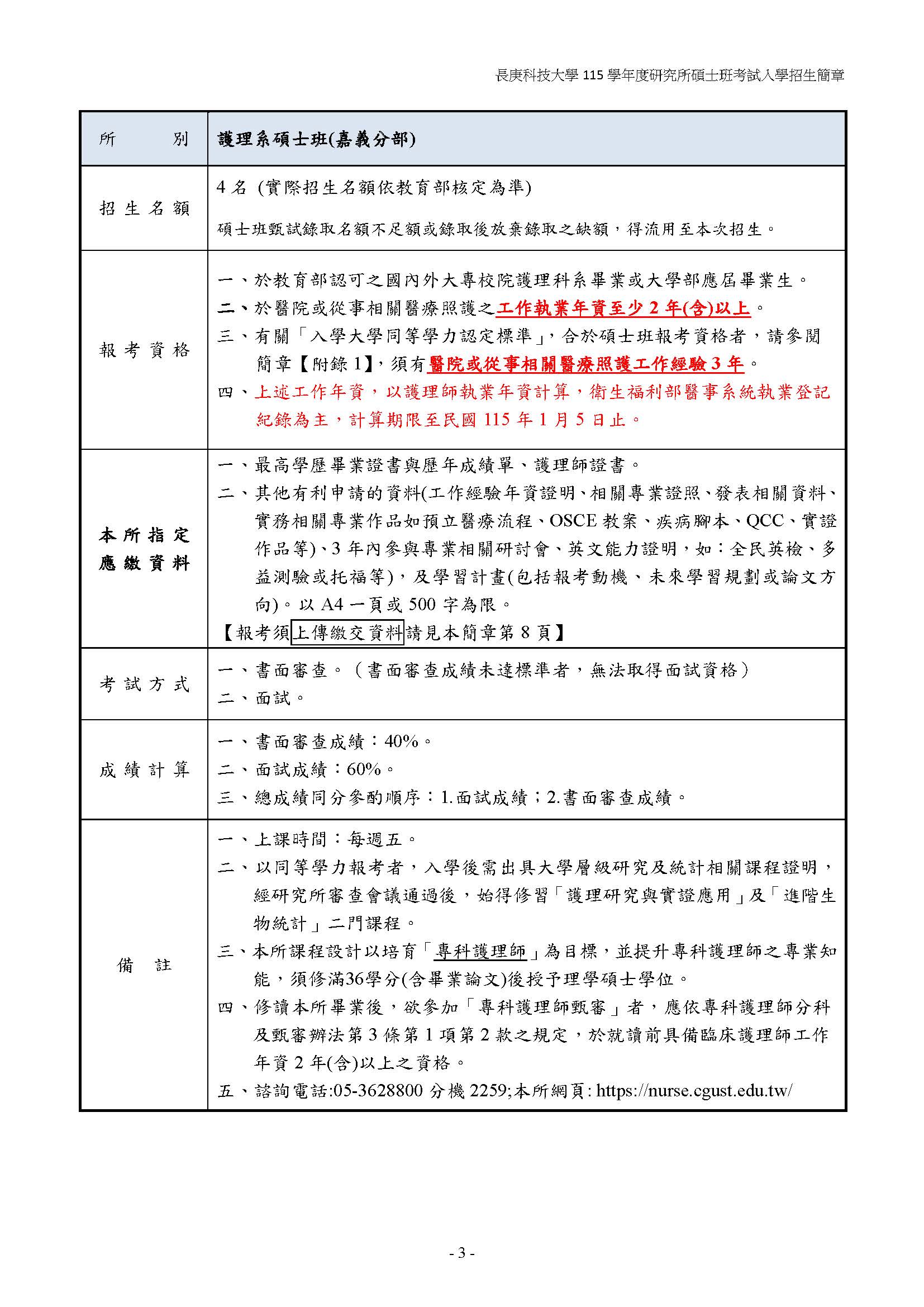 115學年碩士班考試入學招生名額、報考資格及考試方式